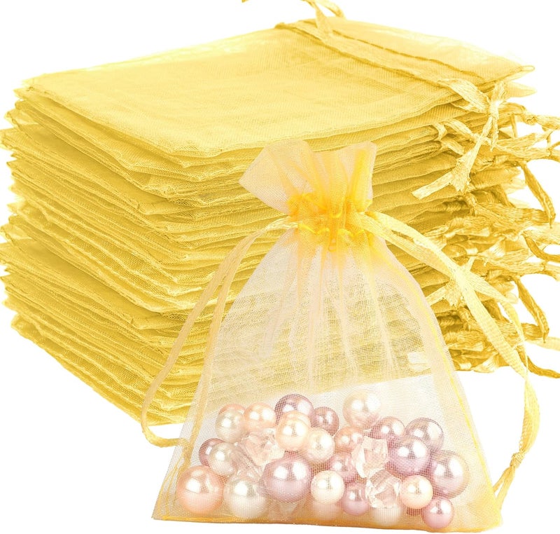 BOEIAC Organza Bags, Gold Organza Bags, 100Pcs, Sheer Organza Bags 3 x 4 inch, Jewelry Gift Bags, Party Favor Bags with Drawstring, Mesh Gift Pouches Mini Candy Bags for Wedding Birthday Party - Image 1